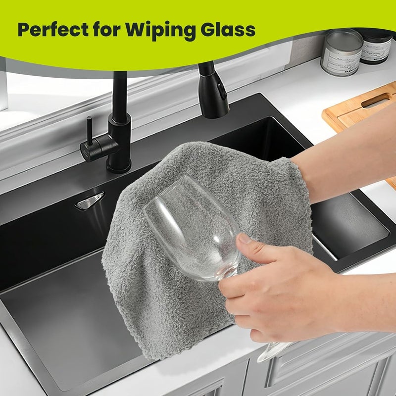 Neessno 12 Pack Cleaning Cloth,Ultra Soft Absorbent Quick Drying Microfiber Cleaning Rags,No Scratches,Reusable,Washable,Lint Free Cleaning Towels for Kitchen,Window,Glass,car,11.8"×11.8"(Dark Grey) - Image 5